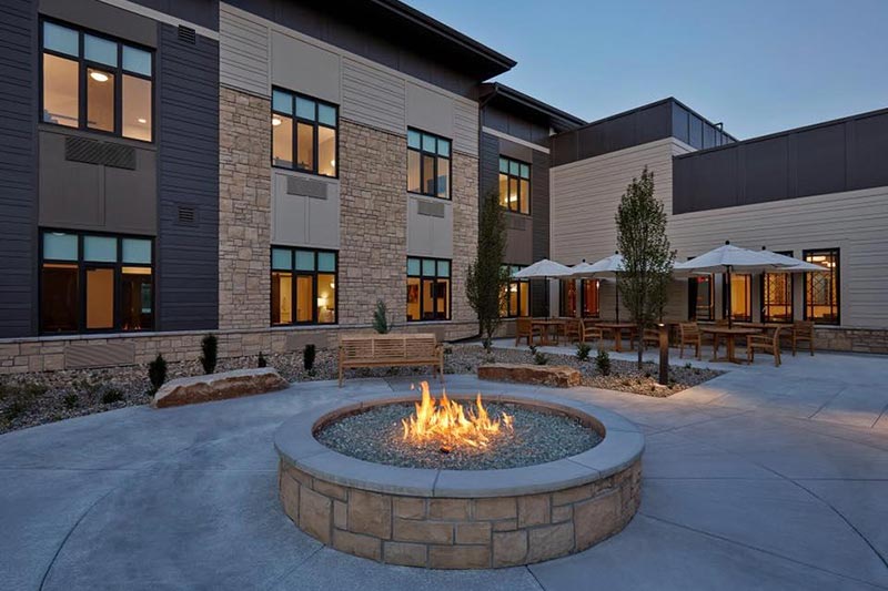 Exterior of Aviva at Fitzsimons, with private rehabilitation suites in Aurora, Colorado