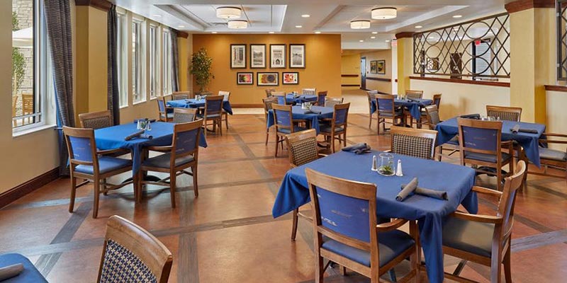 Dining room of a skilled nursing center in Aurora, Colorado